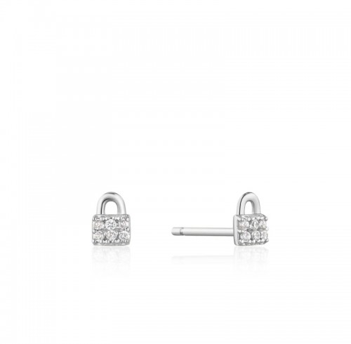 Ania Haie Silver Padlock Sparkle Stud Earrings