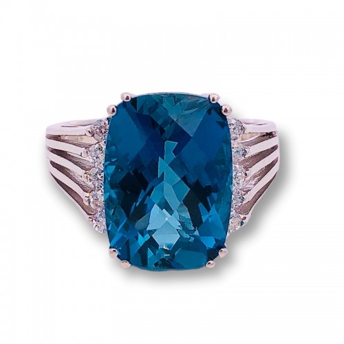 Estate Blue Topaz & Diamond Ring