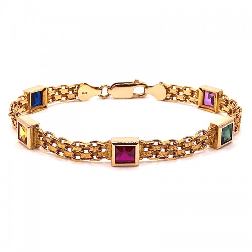 Estate Square Synthetic Stone Gold Bracelet