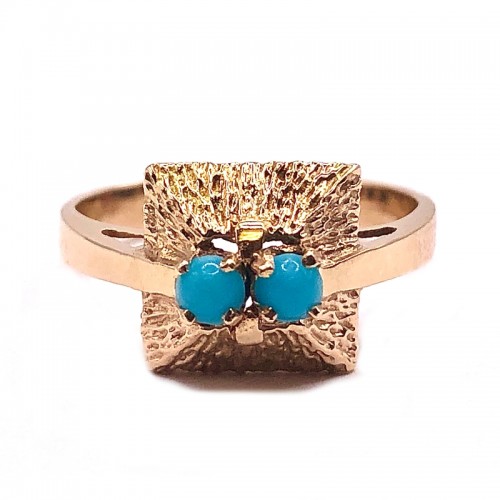 Estate Turquoise Two Stone Round Ring