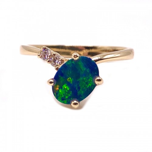 Doublet Opal & Diamond Ring