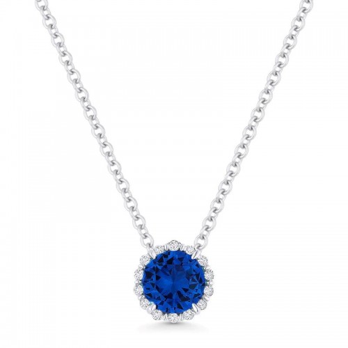 Created Blue Corundum & Diamond Pendant