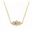Diamond Hamsa Necklace with Emerald