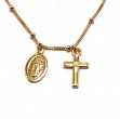 Gold Cross & Virgin Mary Medallion Choker Pendant