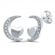Sterling Silver Moon & Heart Diamond Earrings