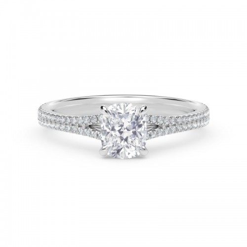 De Beers Forevermark Icon™ Setting Cushion Engagement Ring with Two Row Pave Band