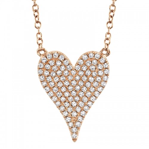 Diamond Pave Heart Necklace, .21Ctw Diamonds In 14K Rose Gold
