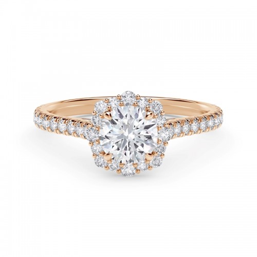 De Beers Forevermark Center of My Universe Round Halo Engagement Ring with Diamond Band