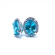 Oval Blue Zircon  & Diamond Halo Earrings