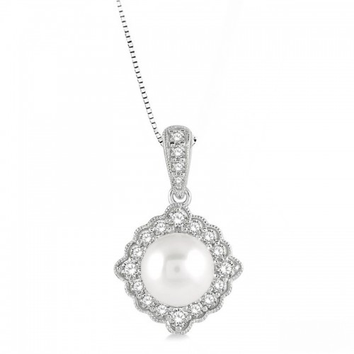 Pearl & Diamond Halo Necklace