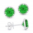 Created Green Corundum & Diamond Earrings