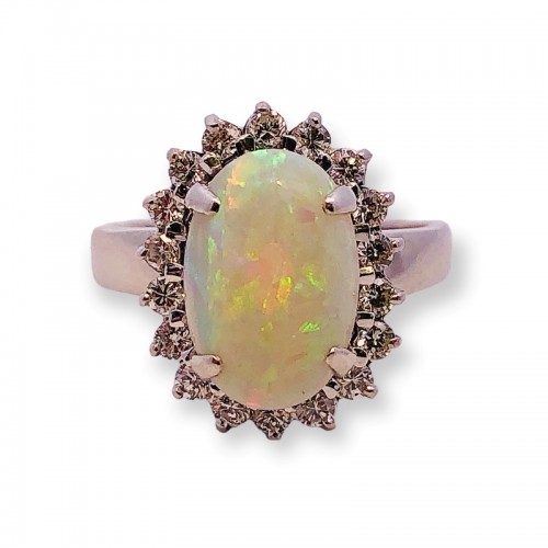 Estate Oval Opal & Diamond Ring