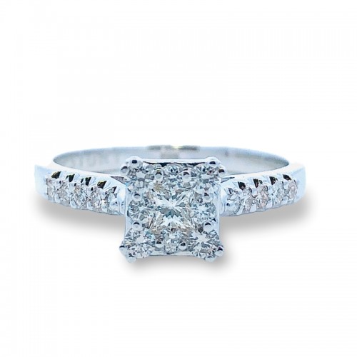 Princess Cut & Round Cluster Engagement Ring