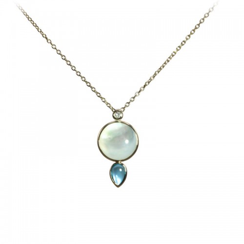 Mother of Pearl and Swiss Blue Topaz Pendant by Olivia B