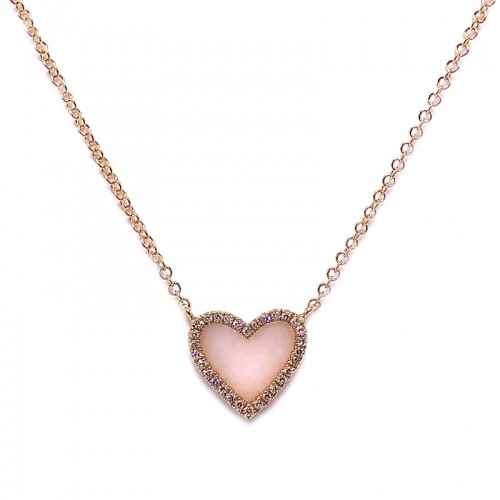 Diamond and Pink Opal Diamond Heart Necklace