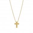 Small Bead Cross Necklace in 14K Yellow Gold