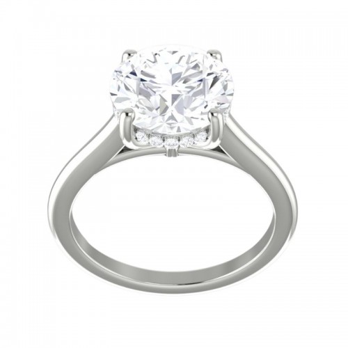 Engagement Ring 2.51Ct Round, .06Ctw Hidden Halo, 14K White Gold