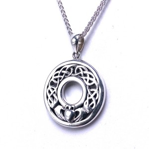 Sterling Silver Claddagh Circle Pendant by Keith Jack