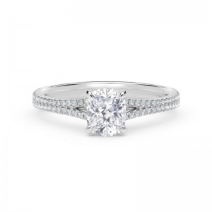 De Beers Forevermark Iconâ„¢ Setting Cushion Engagement Ring with Two Row Pave Band