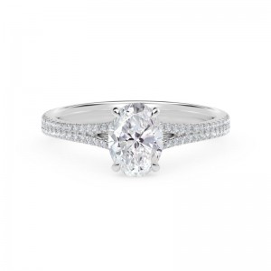 De Beers Forevermark Icon™ Setting Oval Engagement Ring with Two Row Pave Band