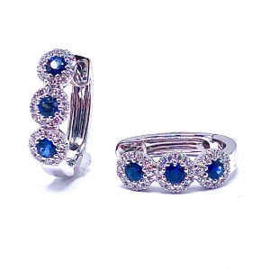 SHY Creation Sapphire & Diamond Halo Huggie Earrings