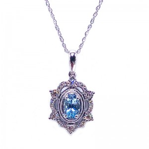 Oval Aquamarine & Diamond Pendant