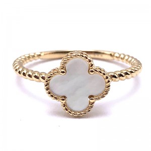 Mother Of Pearl Clover Ring In 14K Yellow Gold