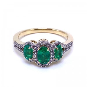 3 Oval Emerald & Diamond Ring