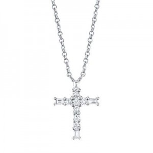 SHY Creation Diamond Baguette Cross Necklace