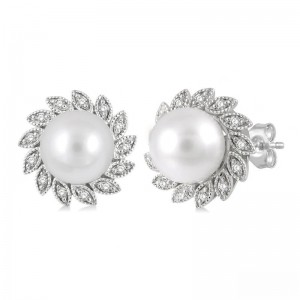 Sunflower Pearl & Diamond Earrings
