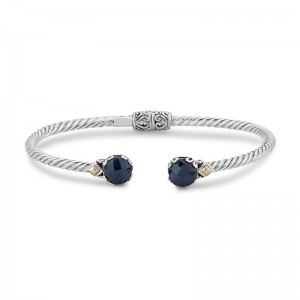 Samuel B. Round Blue Sapphire Twisted Cable Bangle Bracelet