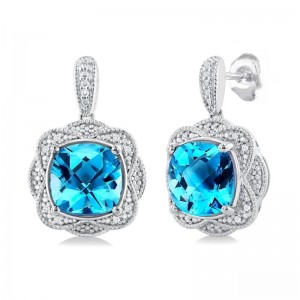 Blue Topaz & Diamond  Earrings