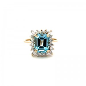 Estate Blue Topaz and Diamond Ring