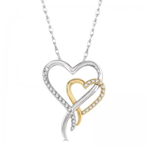 Two Tone Hearts  Pendant With Chain