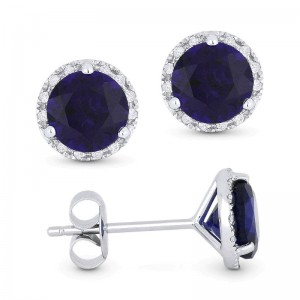 Created Blue Corundum & Diamond Earrings