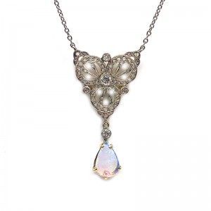Estate Pear Opal & Diamond Necklace
