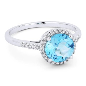 Blue Topaz Round / Diamond Ring