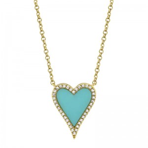 Composite Turquoise Heart & Diamond Necklace