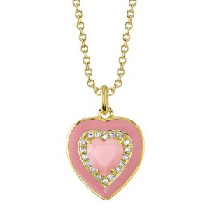 Pink Opal/Diamond Heart Necklace