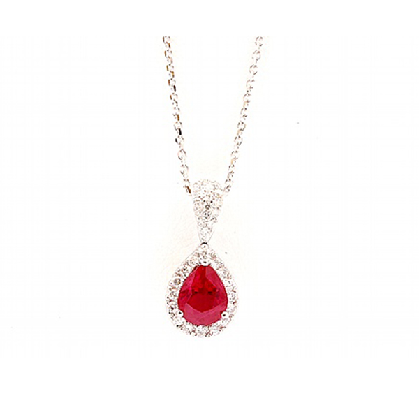 Ruby Pendant with Diamond Halo & Bail