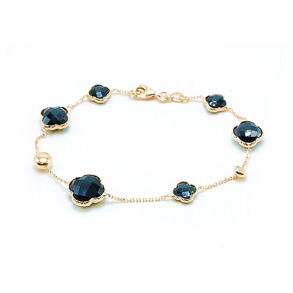 Ladies Clover Onyx Bracelet