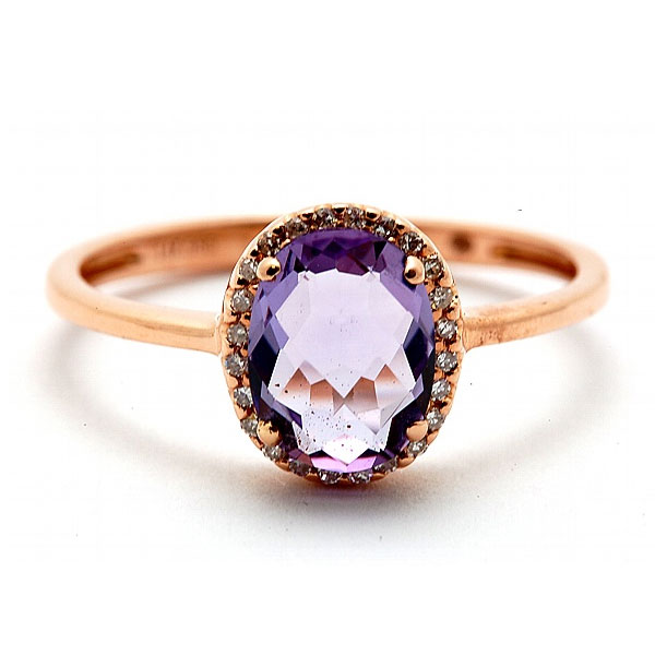 Ladies Pink Amethyst & Diamond Ring
