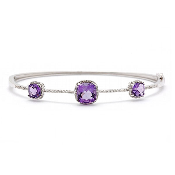 Amethyst & Diamond Bangle Bracelet