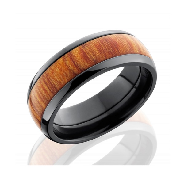 Men's Black Zirconium Wedding Band with Wood Inlay