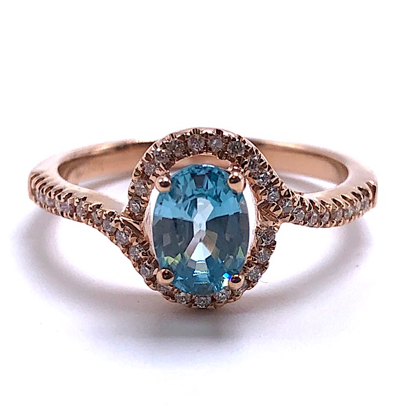 Ladies Blue Zircon & Diamond Ring