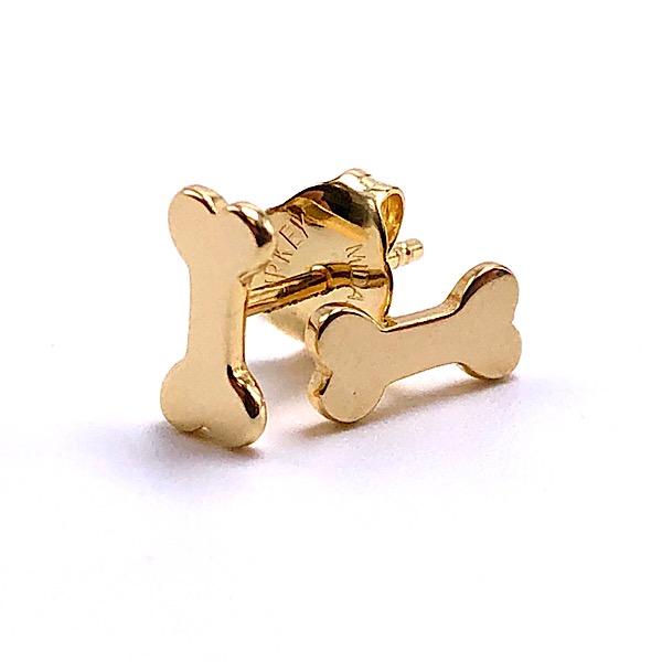 Gold Dog Bone Stud Earrings