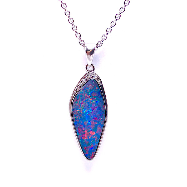 Opal Doublet & Diamond Pendant