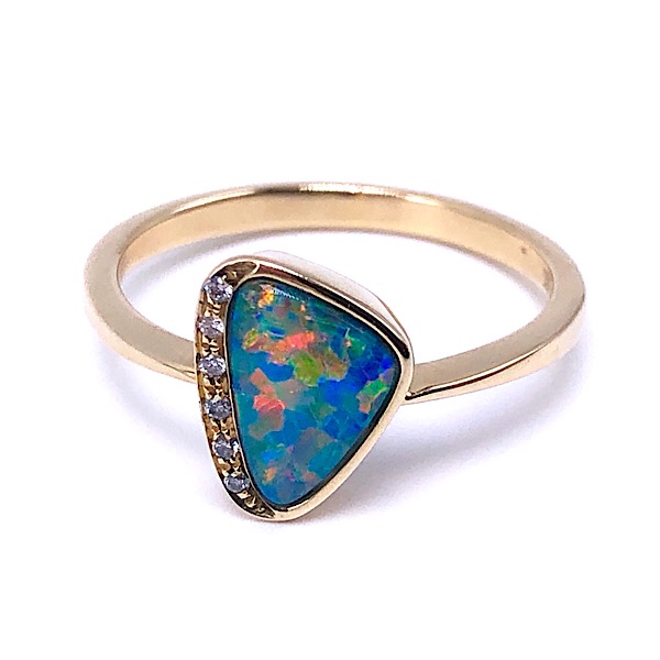 Ladies Opal Doublet & Diamond Ring