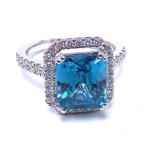 Ladies Blue Zircon & Diamond Ring