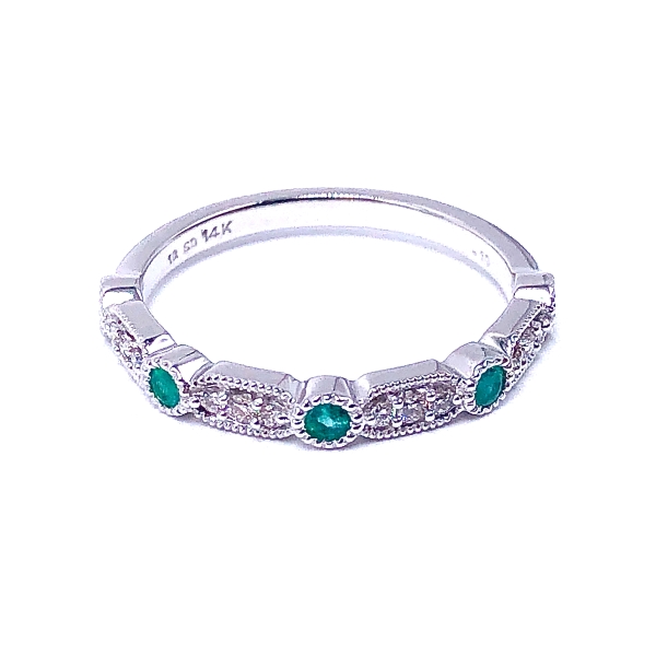 Ladies Emerald & Diamond Wedding Band